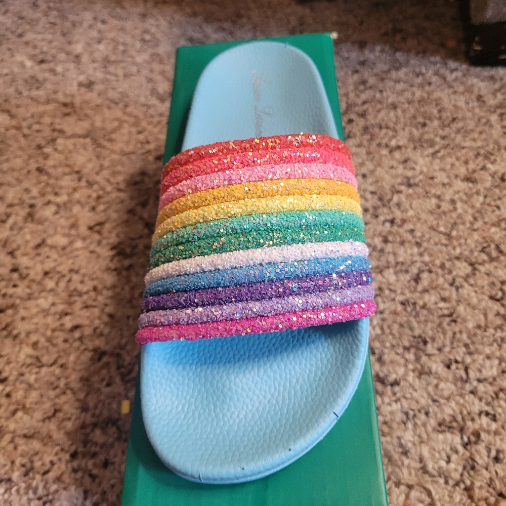 Lauren Lorraine‎ Multicolor Glitter Sandals Size 7 Color Blue New In Box